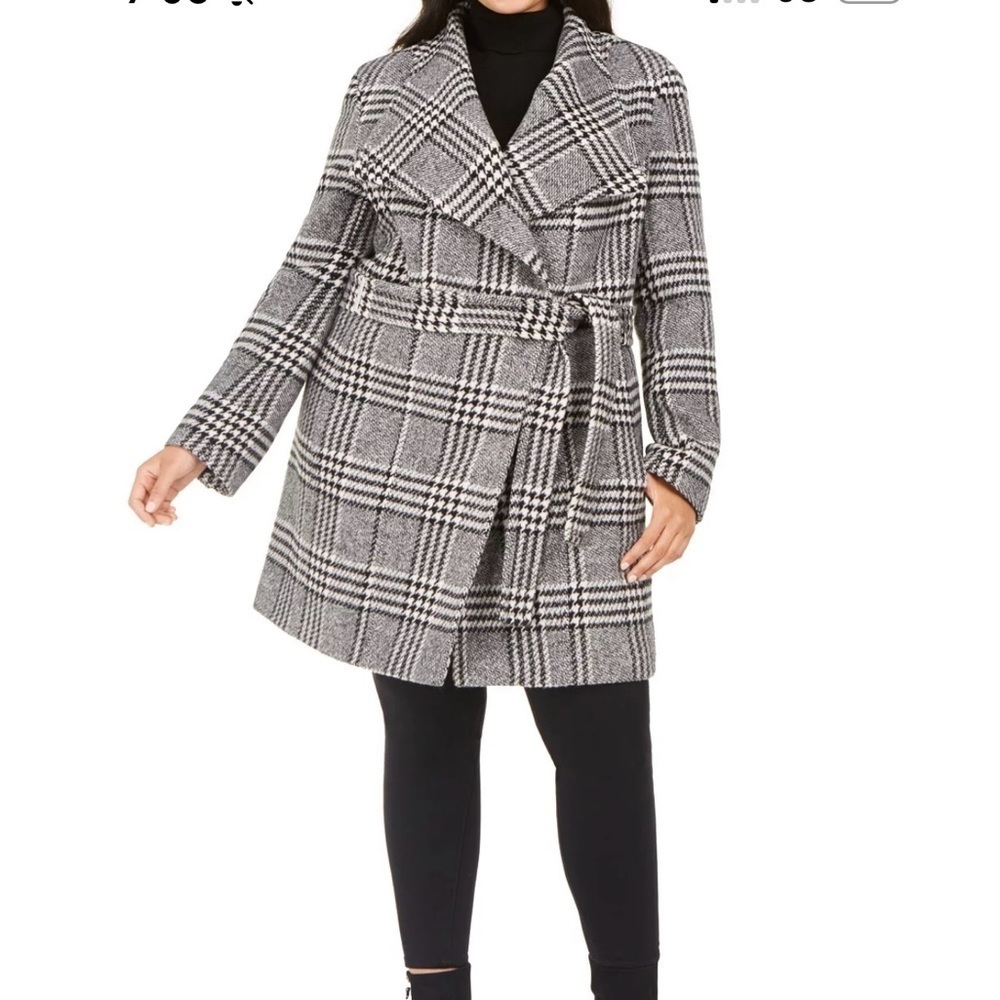 Calvin Klein Toggle Wrap Pea Coat with Classic Pattern